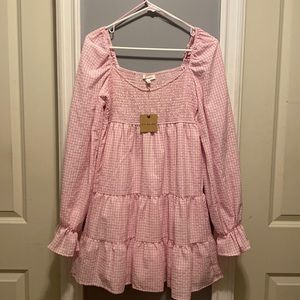 Gingham plaid pink dress